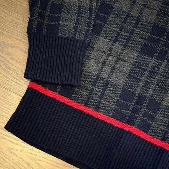Sandro Paris plaid sweater with embellished neckline